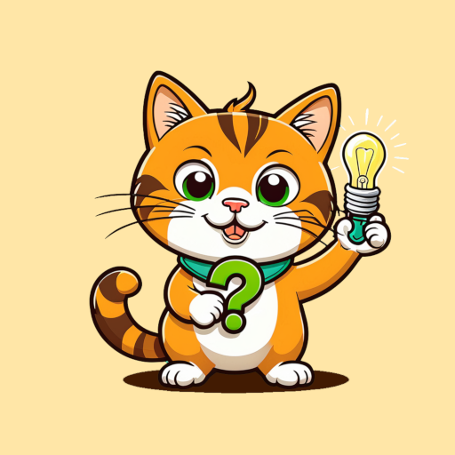 Funyuns Bunyuns cat mascot holding a lightbulb and question mark.